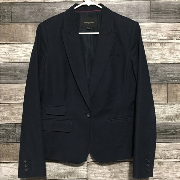 Banana Republic Blazer Women’s 8 Navy Blue One Button Cotton Spandex - Picture 9 of 10